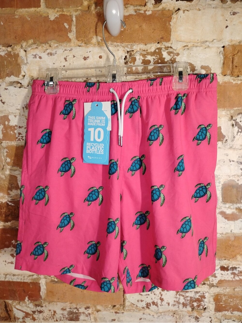 Bermies Men's The Long Swim Trunk Pink Sea Turtle Print Size M